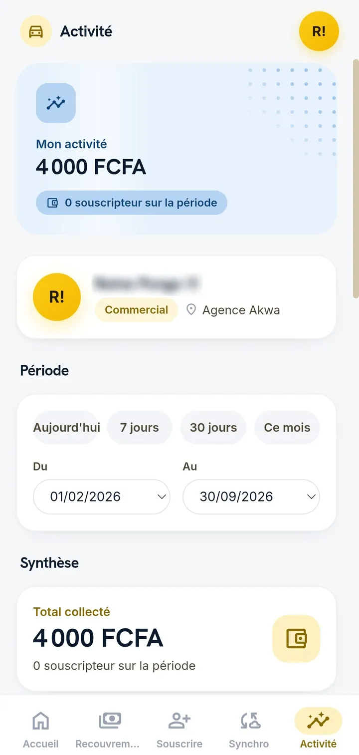 Application terrain : activité d'un commercial